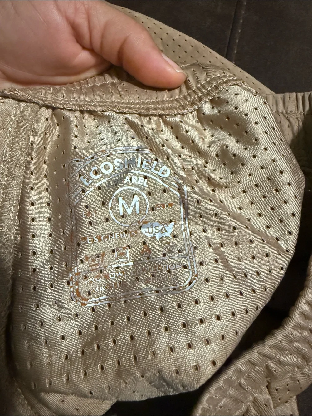 Men's Tan Athletic Mesh Shorts with Logo Accents